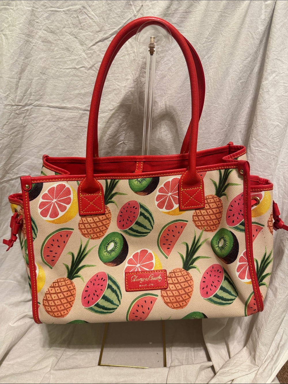 Dooney & Bourke Fruit-Print Tote with Red Trim